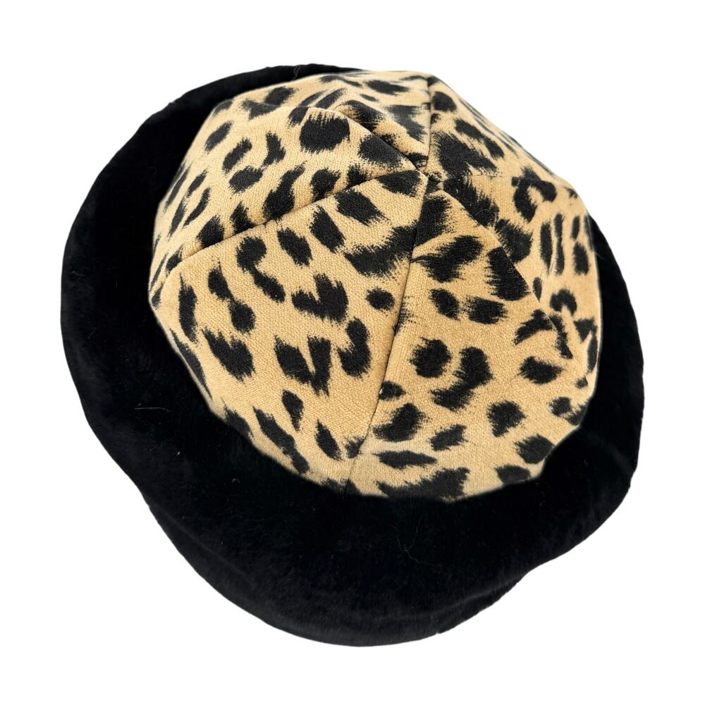 Vintage 90s Liz Claiborne Leopard Black Plush Cossack Hat - Picture 5 of 9